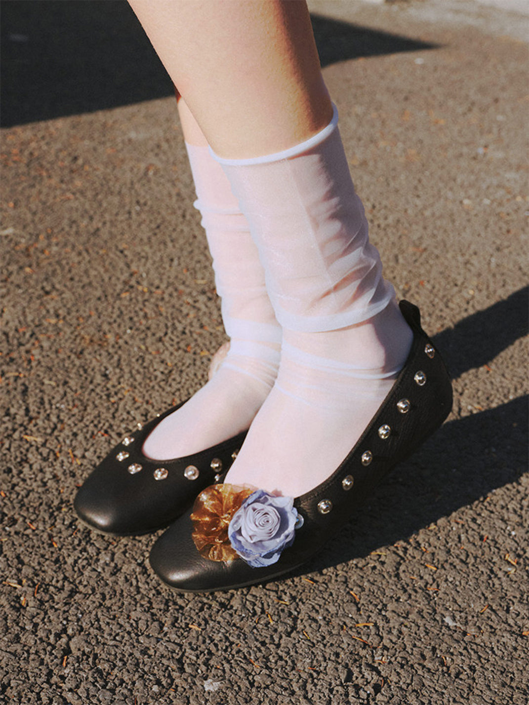 Studded Floral Square-Toe Flats - View 9