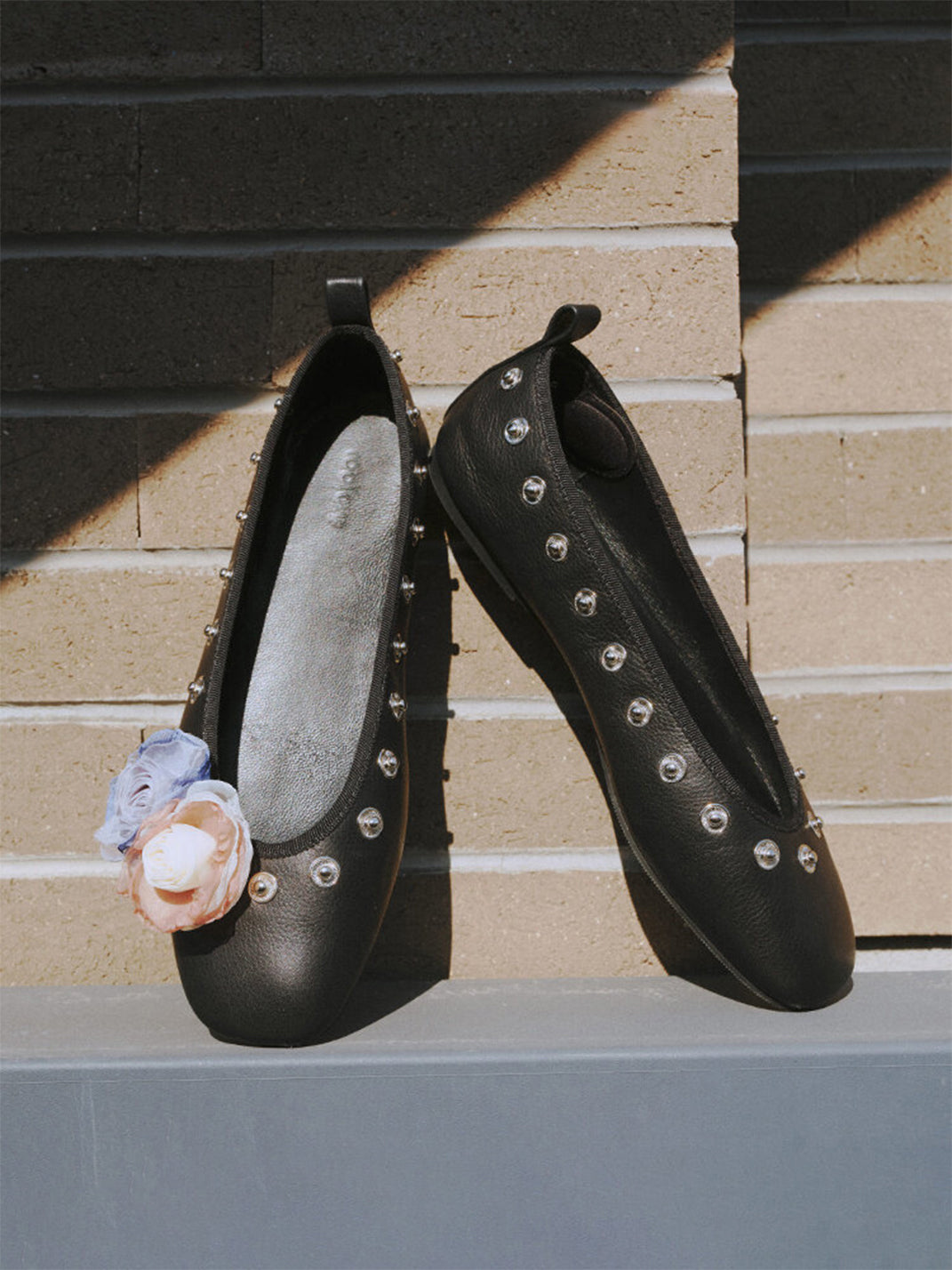 Studded Floral Square-Toe Flats - View 11