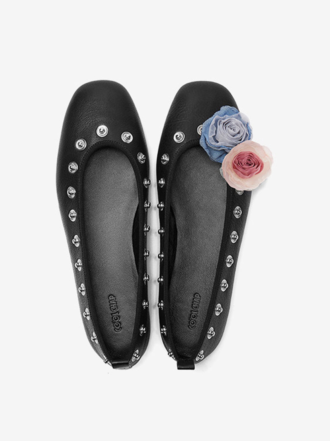 Studded Floral Square-Toe Flats - View 12
