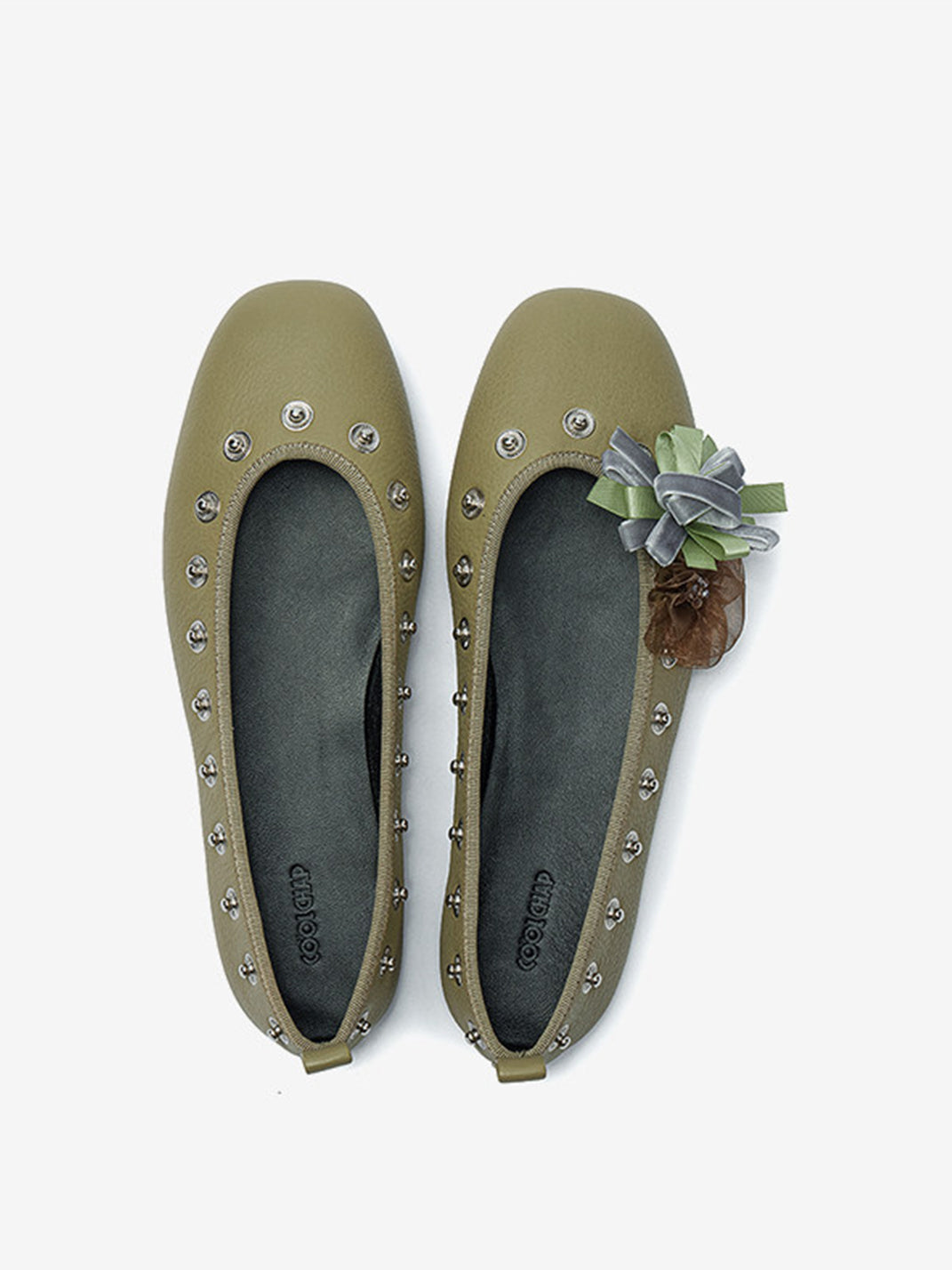 Studded Floral Square-Toe Flats - View 16