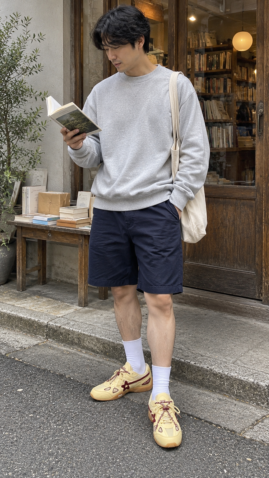 AI-styled look: Cream Star Retro Running Sneakers — Bookshop stop