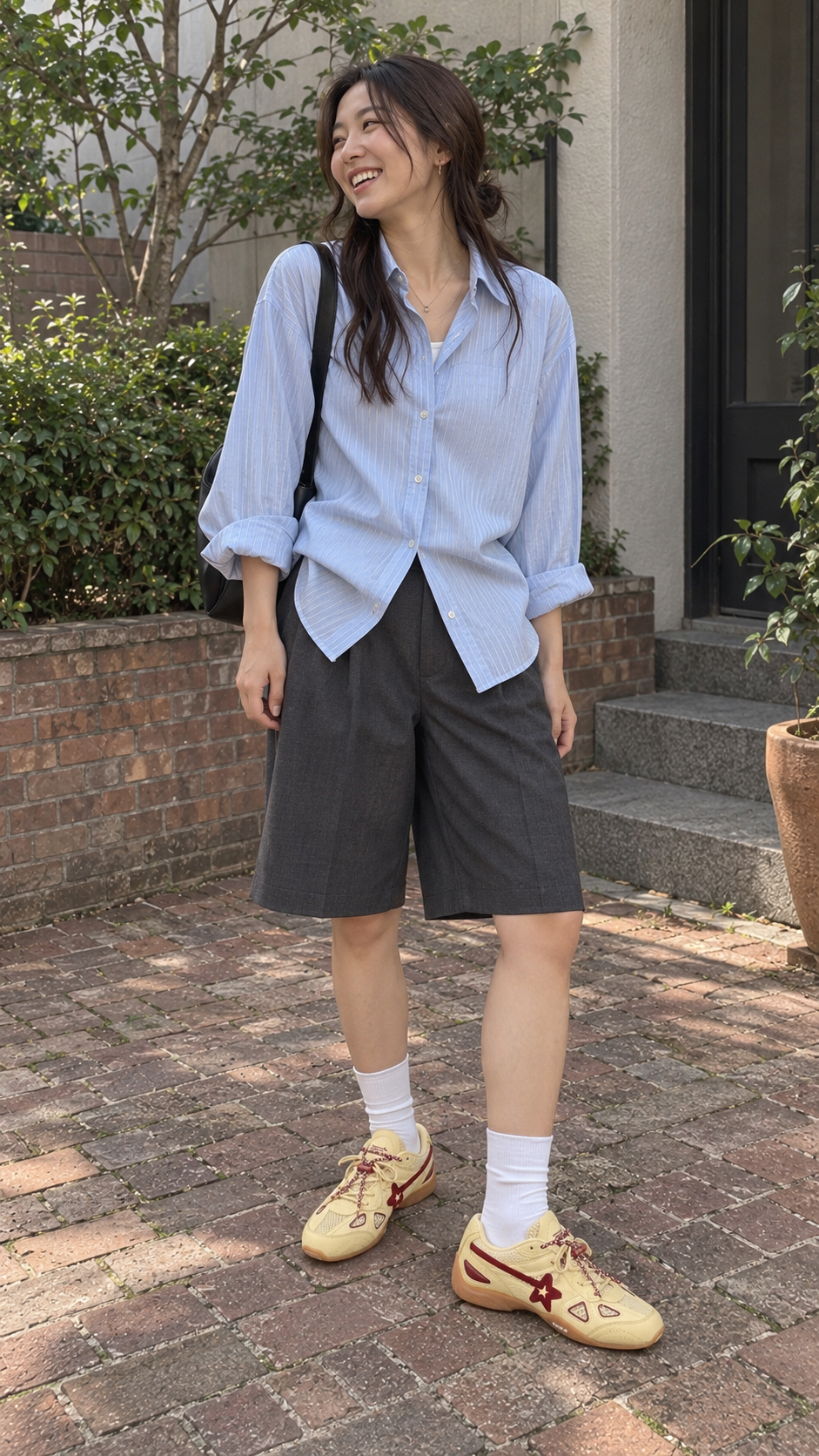 AI-styled look: Cream Star Retro Running Sneakers — Courtyard chat