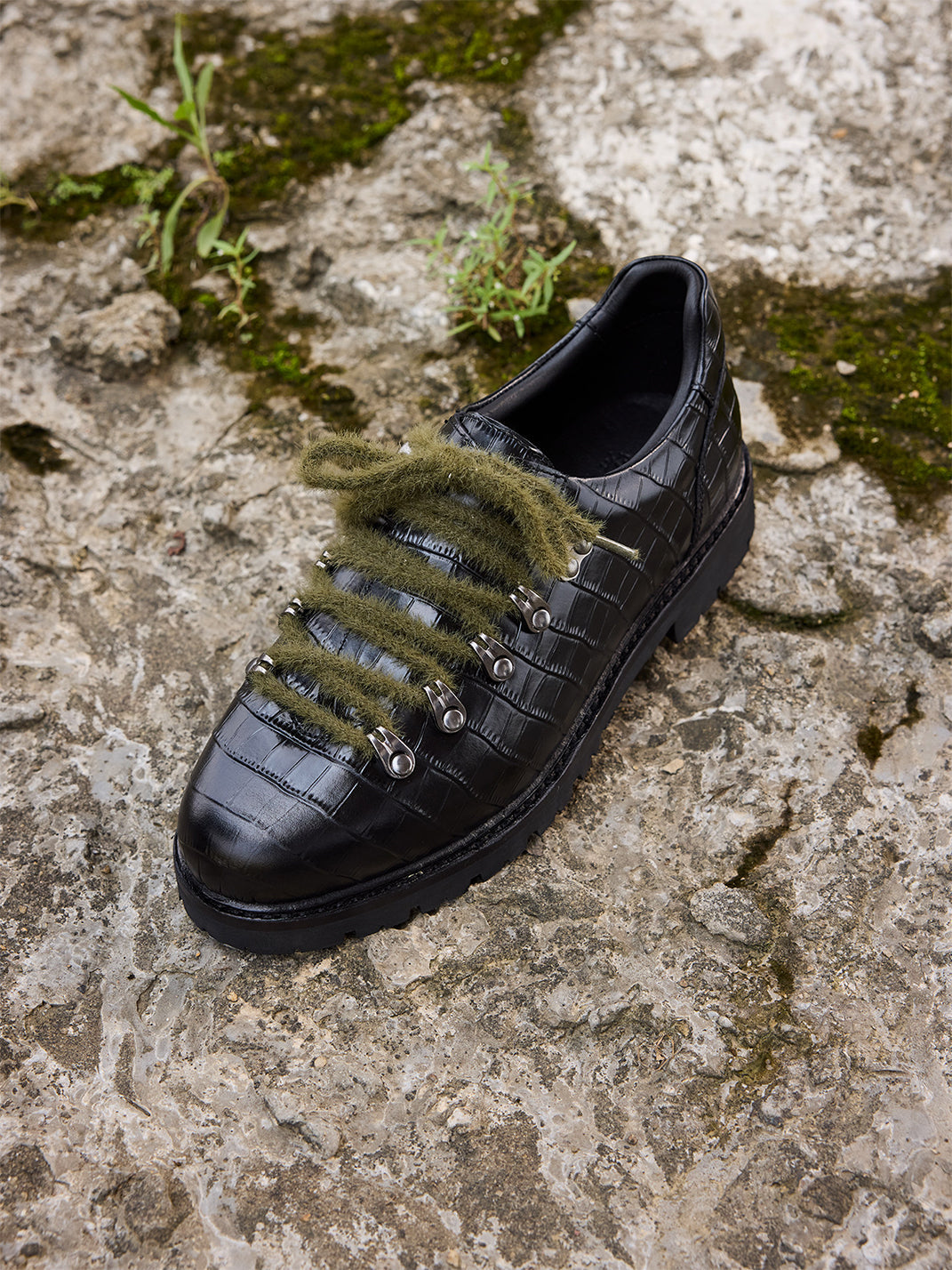 Croc-Embossed Leather Derby Shoes - View 7