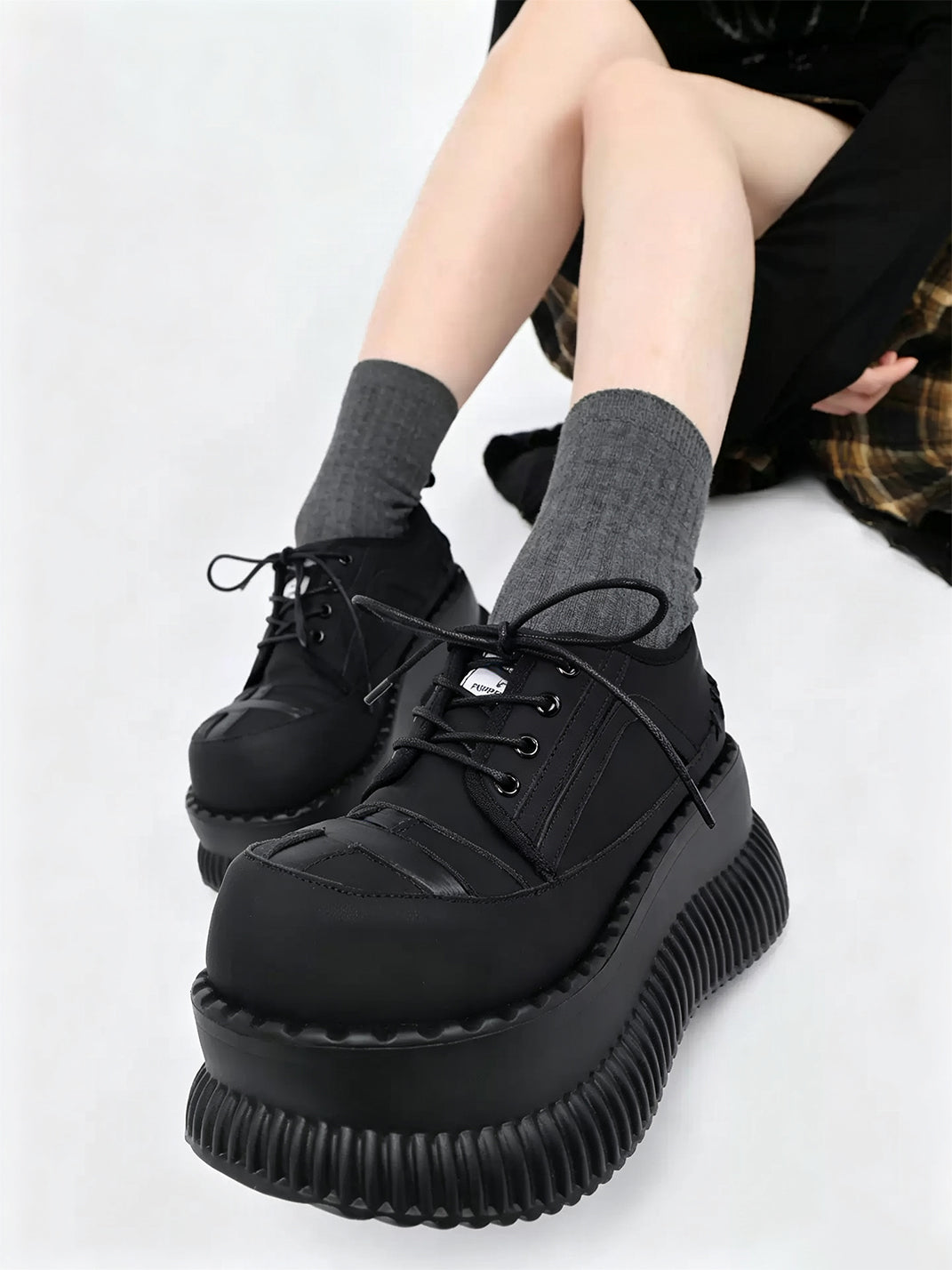 Cross-Toe Chunky Platform Lace-Up Shoes - view 2