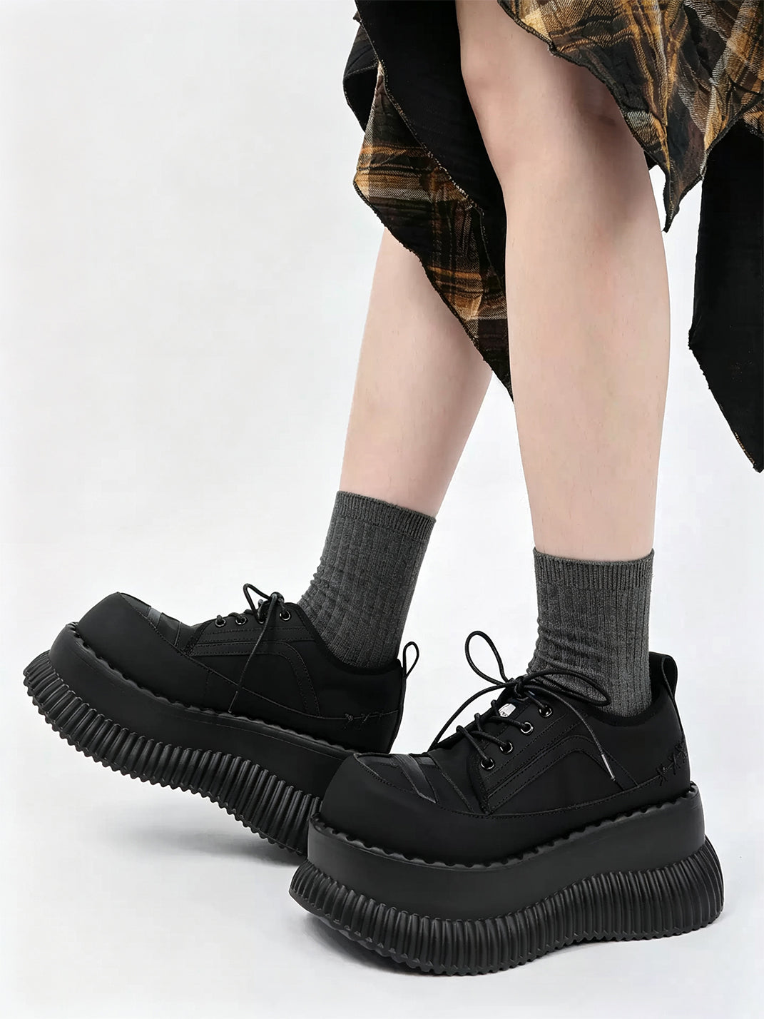 Cross-Toe Chunky Platform Lace-Up Shoes - view 3