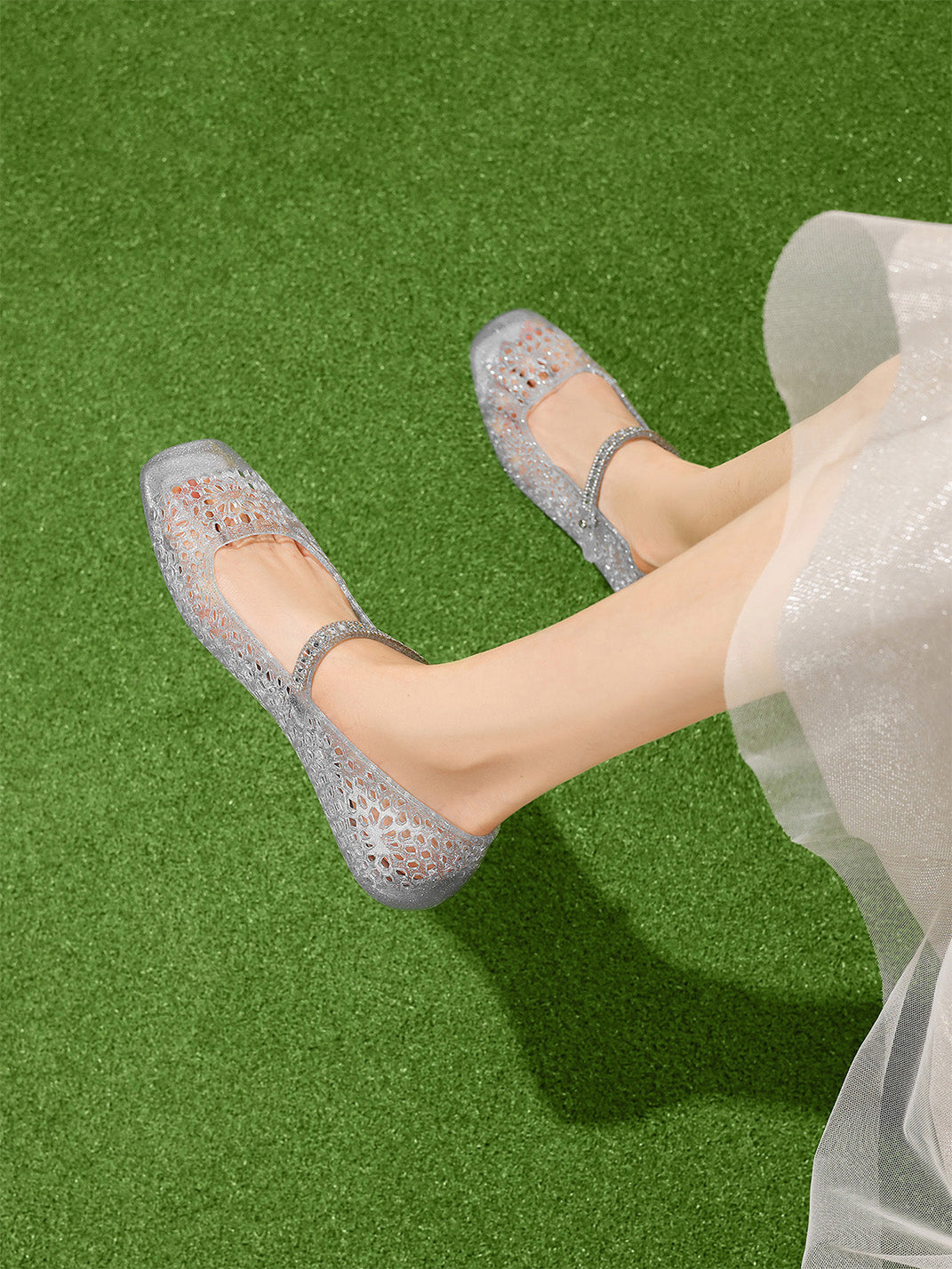 Crystal Glitter Mary Jane Ballet Flats - View 2