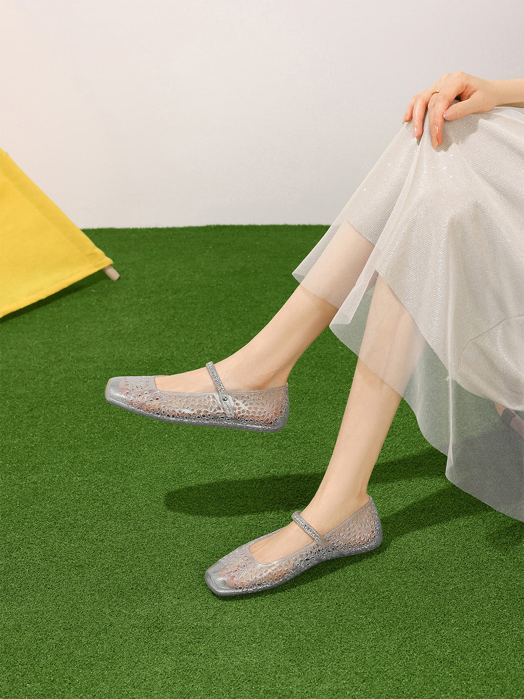 Crystal Glitter Mary Jane Ballet Flats - View 4