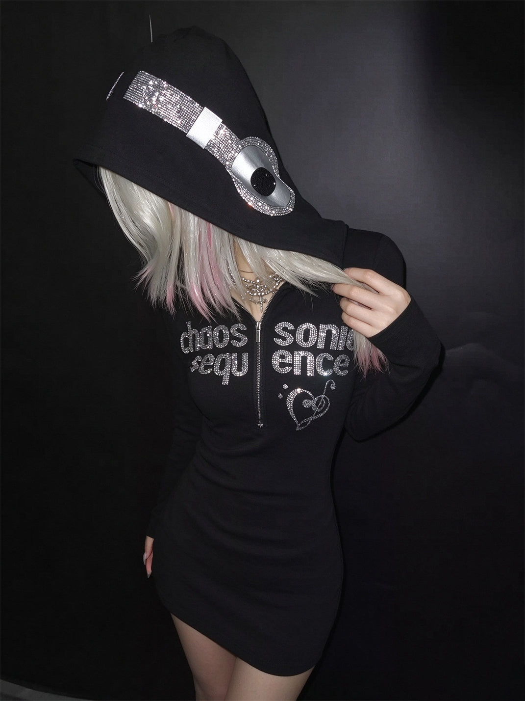 Crystal Headphone Hooded Mini Dress — product view 3