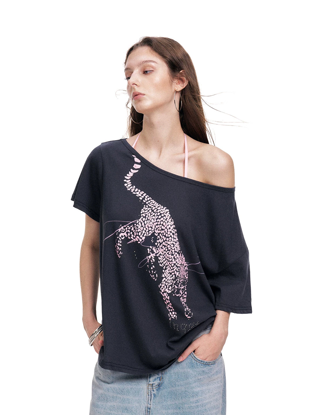 Crystal Leopard Adjustable Off-Shoulder Tee — product view 7