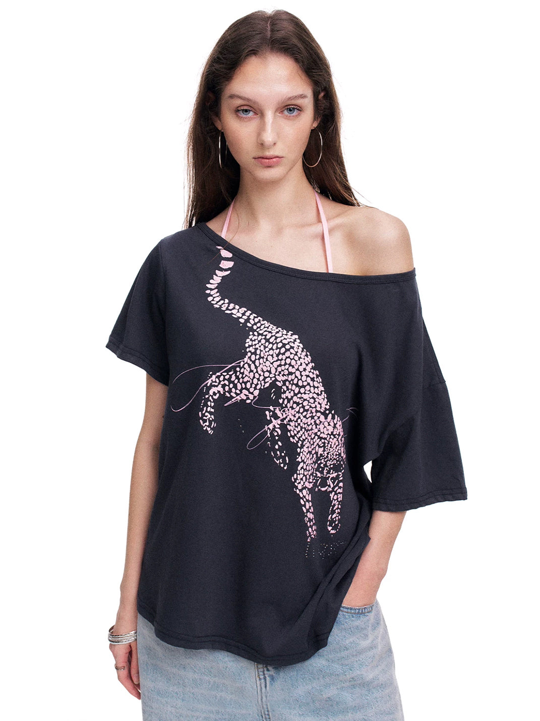 Crystal Leopard Adjustable Off-Shoulder Tee — product view 8