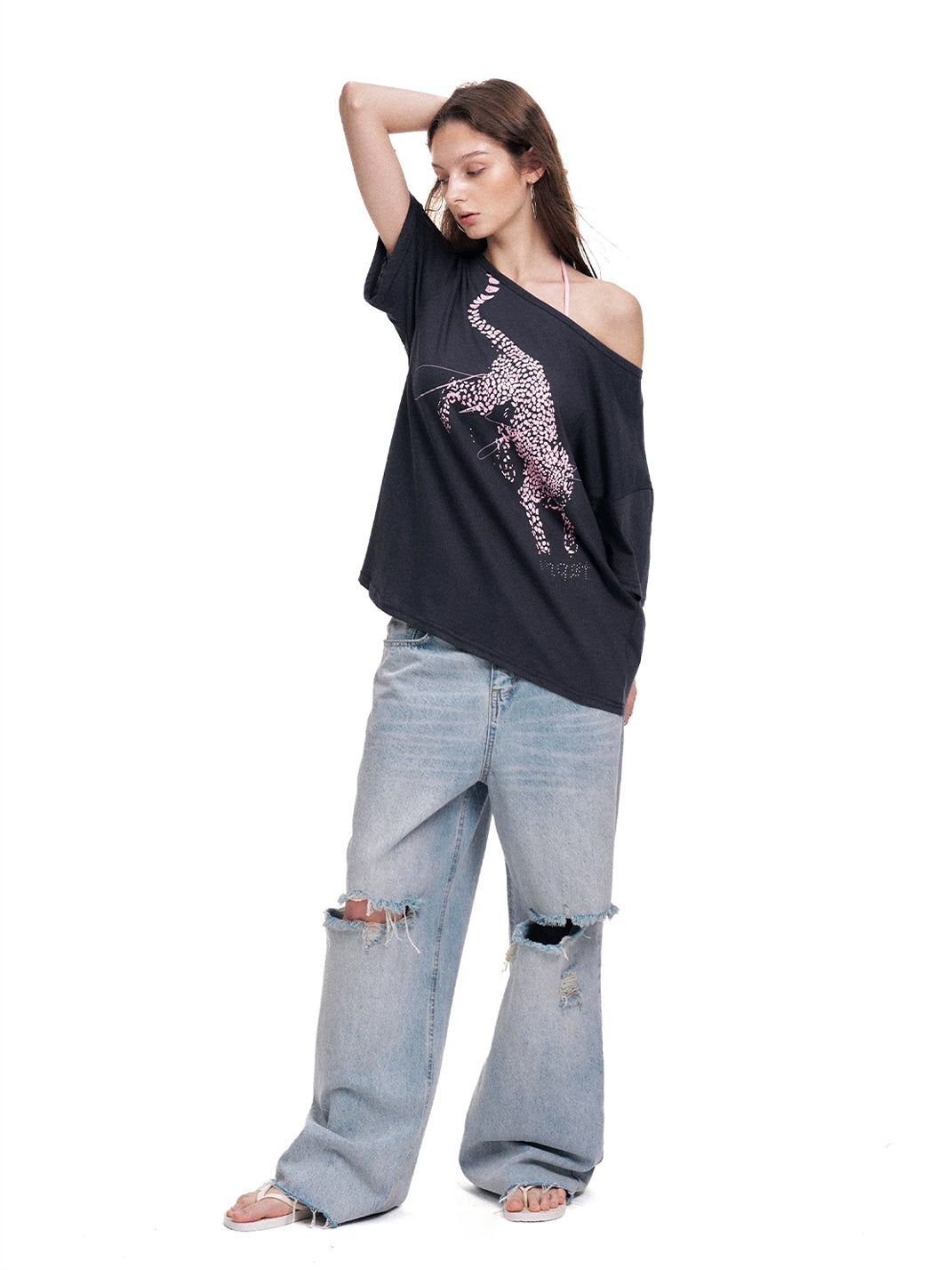 Crystal Leopard Adjustable Off-Shoulder Tee — product view 9