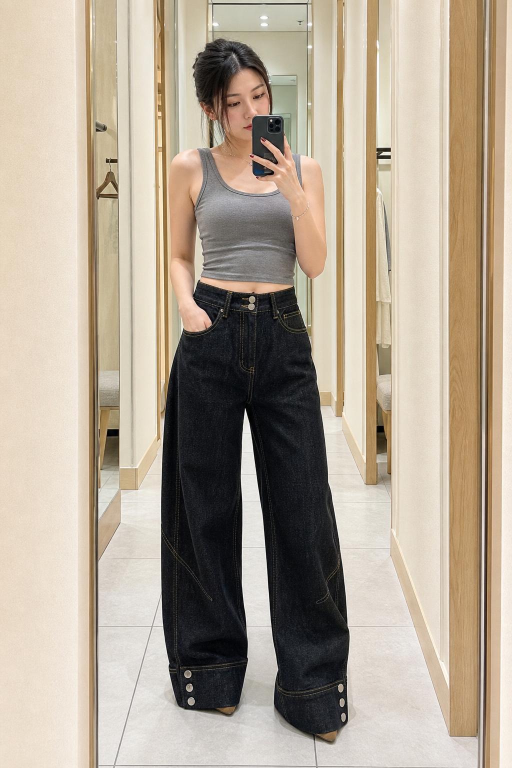 Wide-Leg Jeans with Cuffed Hems and Button Details UGC showcase replacement slot 2