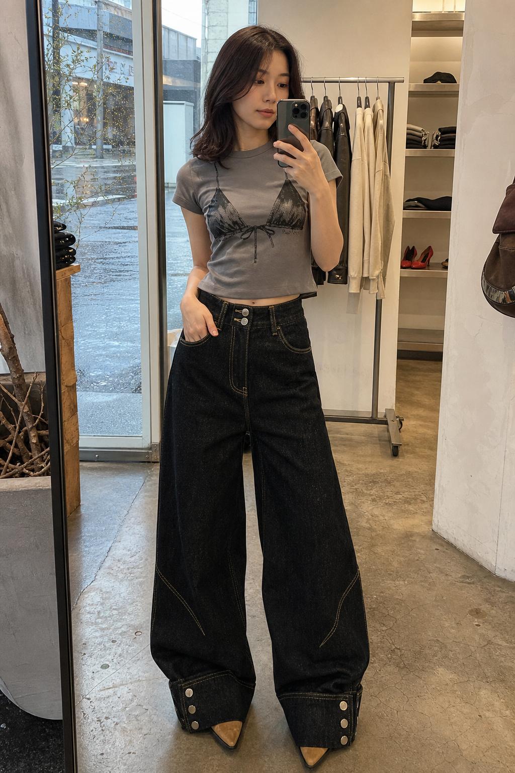 Wide-Leg Jeans with Cuffed Hems and Button Details UGC showcase 3