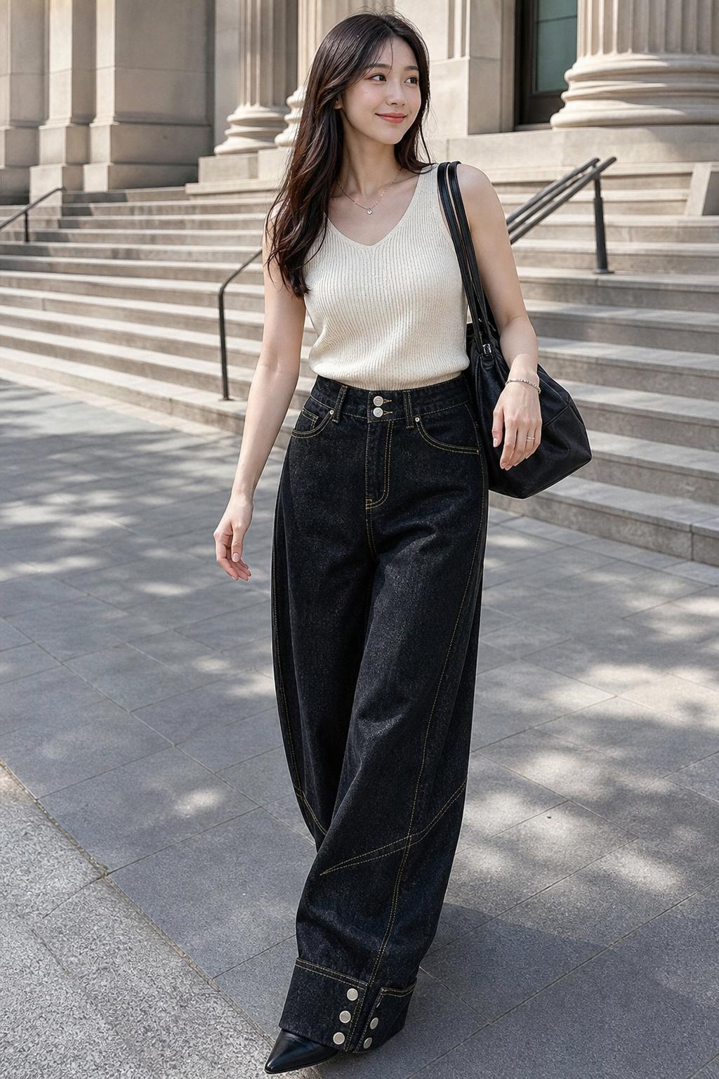 Wide-Leg Jeans with Cuffed Hems and Button Details UGC showcase 5
