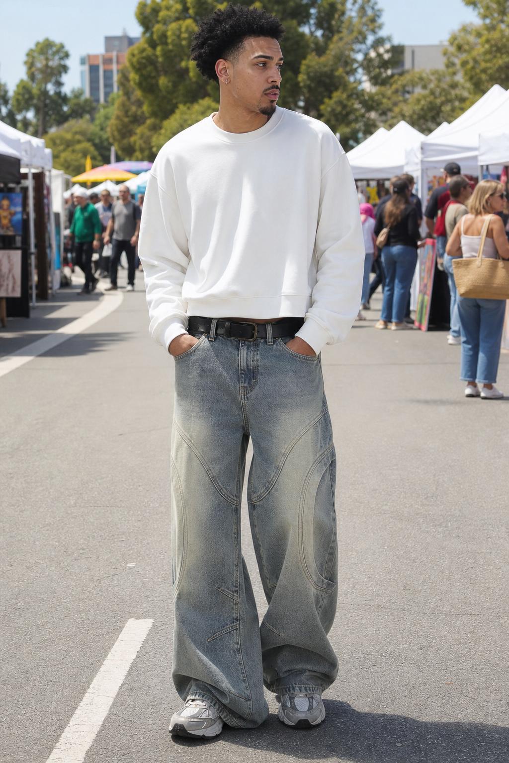Wide-Leg Vintage Washed Jeans with Curved Stitching UGC showcase 1