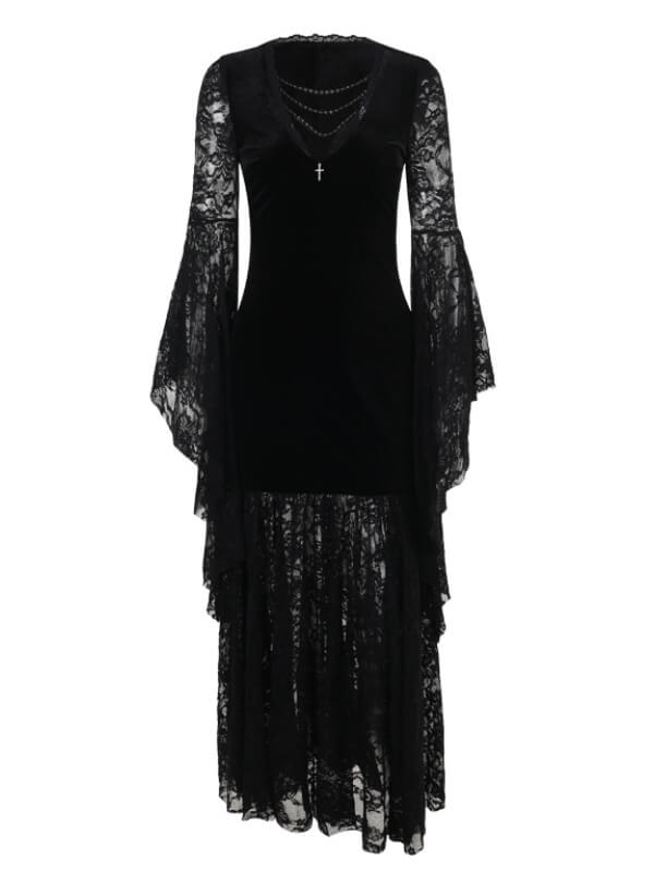 Gothic Velvet Lace Maxi Dress