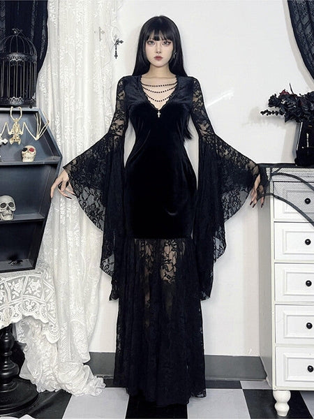 Gothic Velvet Lace Maxi Dress Black / S Gothic Velvet Lace Maxi Dress Black / S