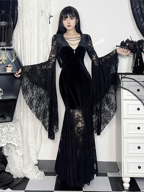 Gothic Velvet Lace Maxi Dress