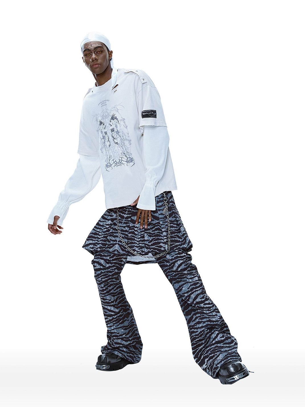 Tiger-Print Detachable Skirt-Flare Pants - View 4