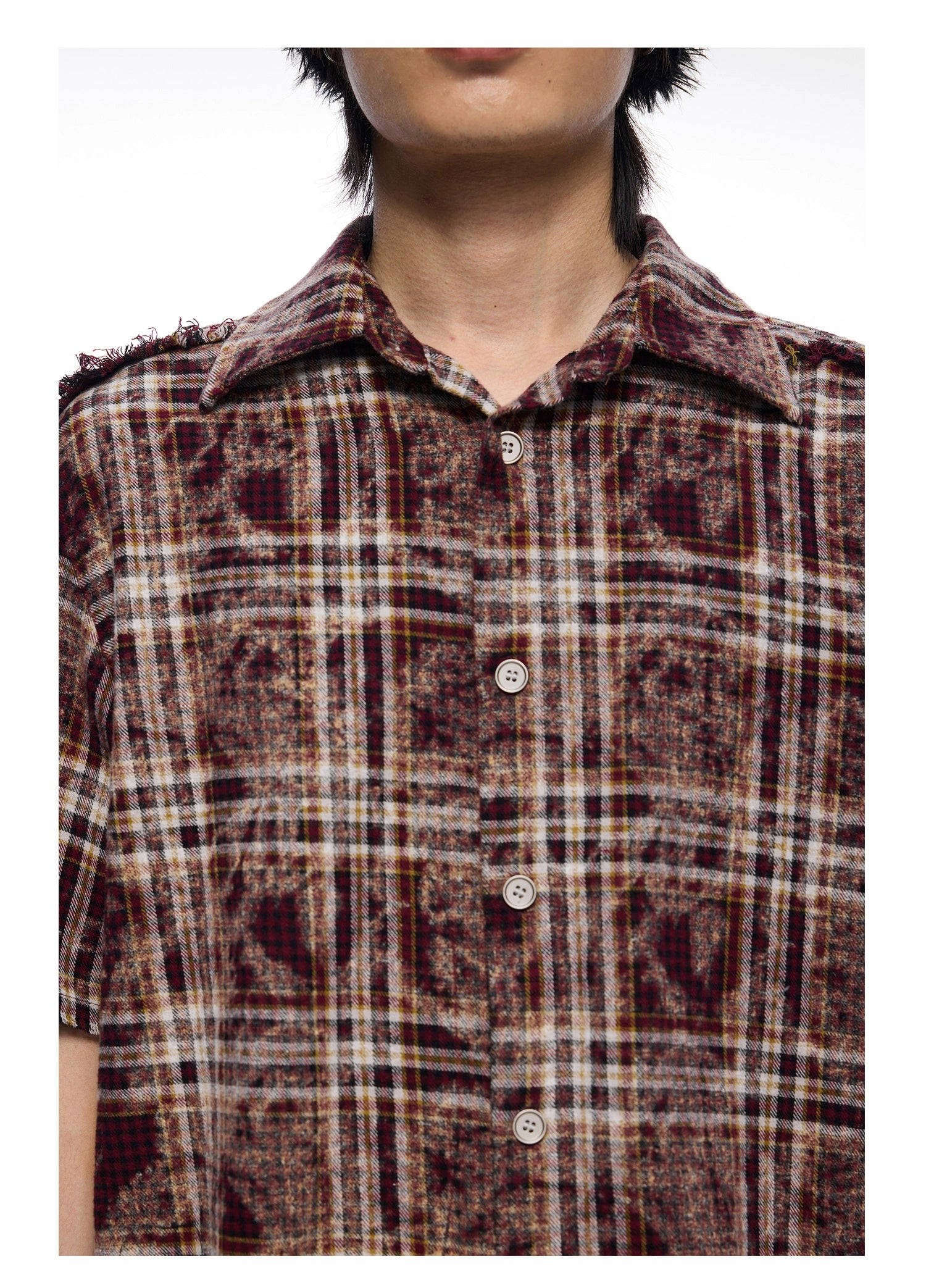 Raw Edge Plaid Shirt - chiclara