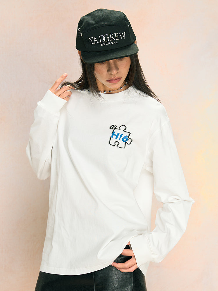 Relaxed Fit "Hello Saturday" Graphic Long Sleeve Tee - chiclara