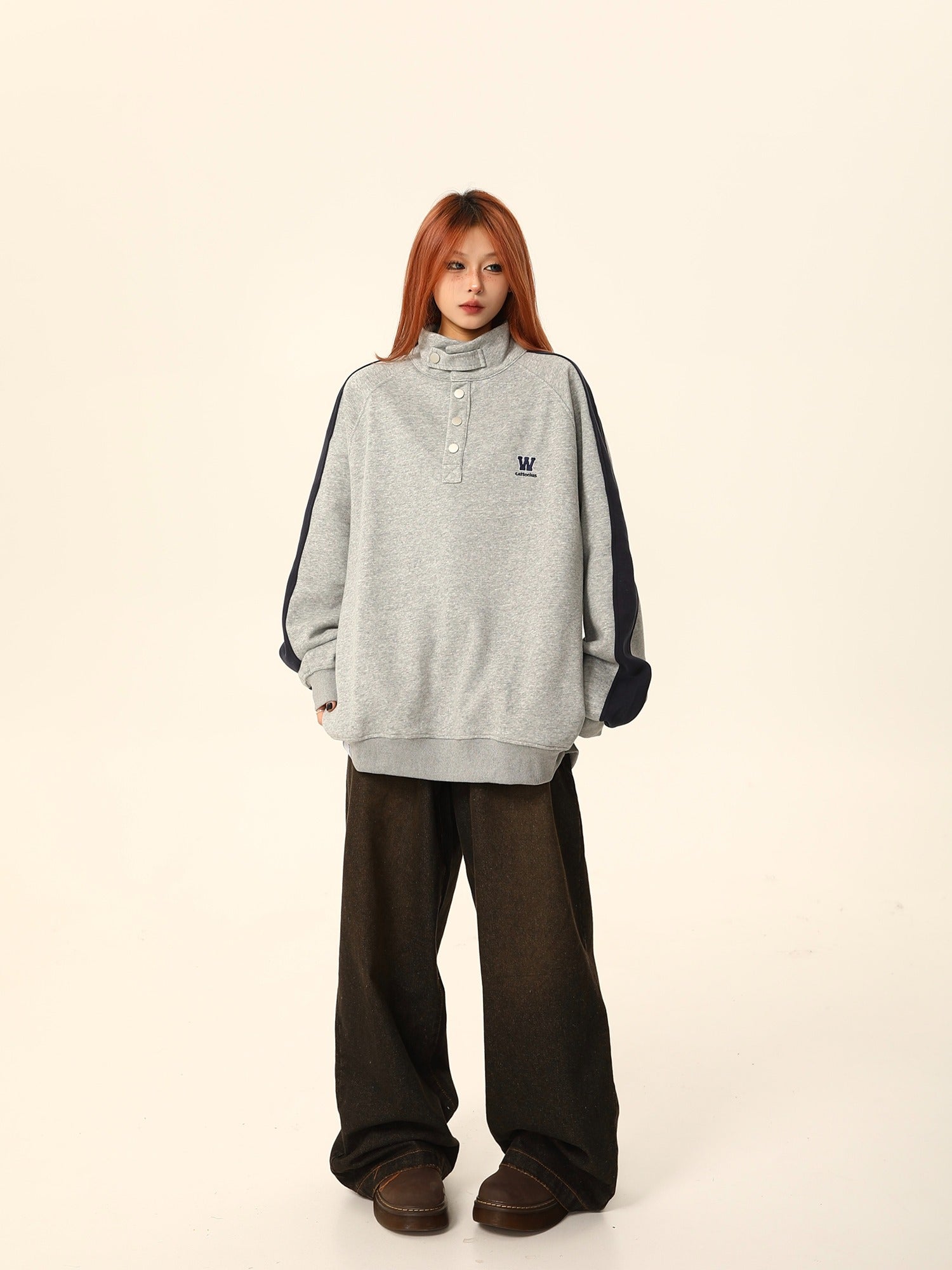 High-Neck Button Sweatshirt