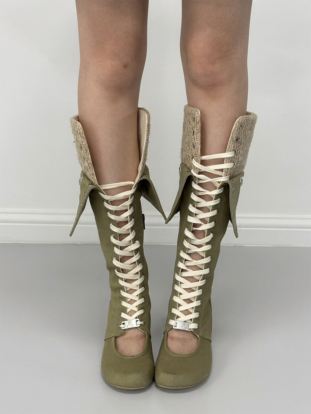 Layered Foldover Lace-Up Wedge Knee Boots - view 6