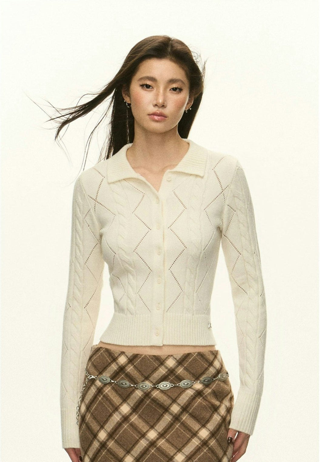 Diamond Knit Collared Cardigan