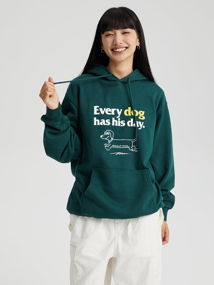 Playful Puppy's Day Print Hoodie - chiclara