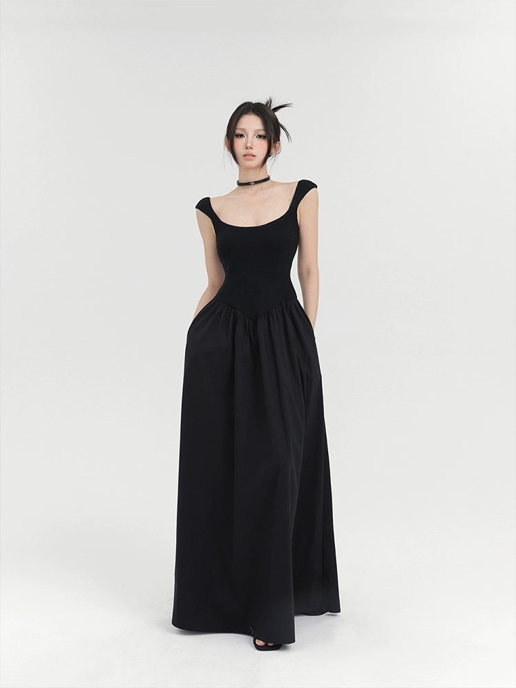 Black Cap Sleeve Ball Gown