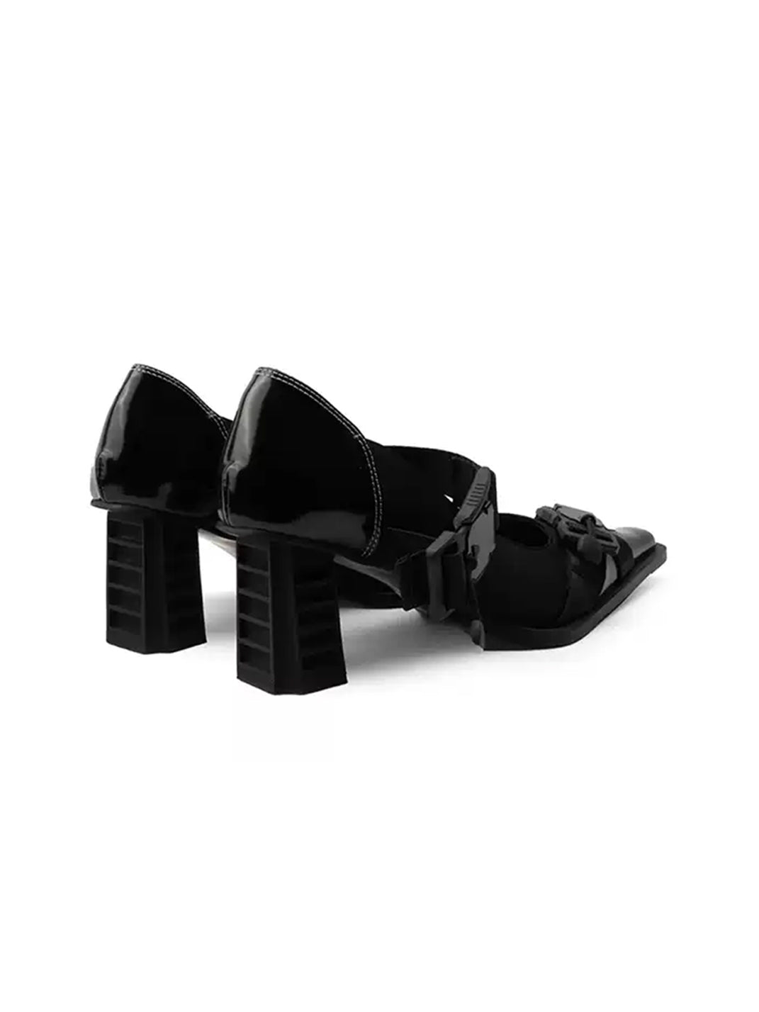 Contrast-Stitch Double-Strap Square-Toe Heels - view 3