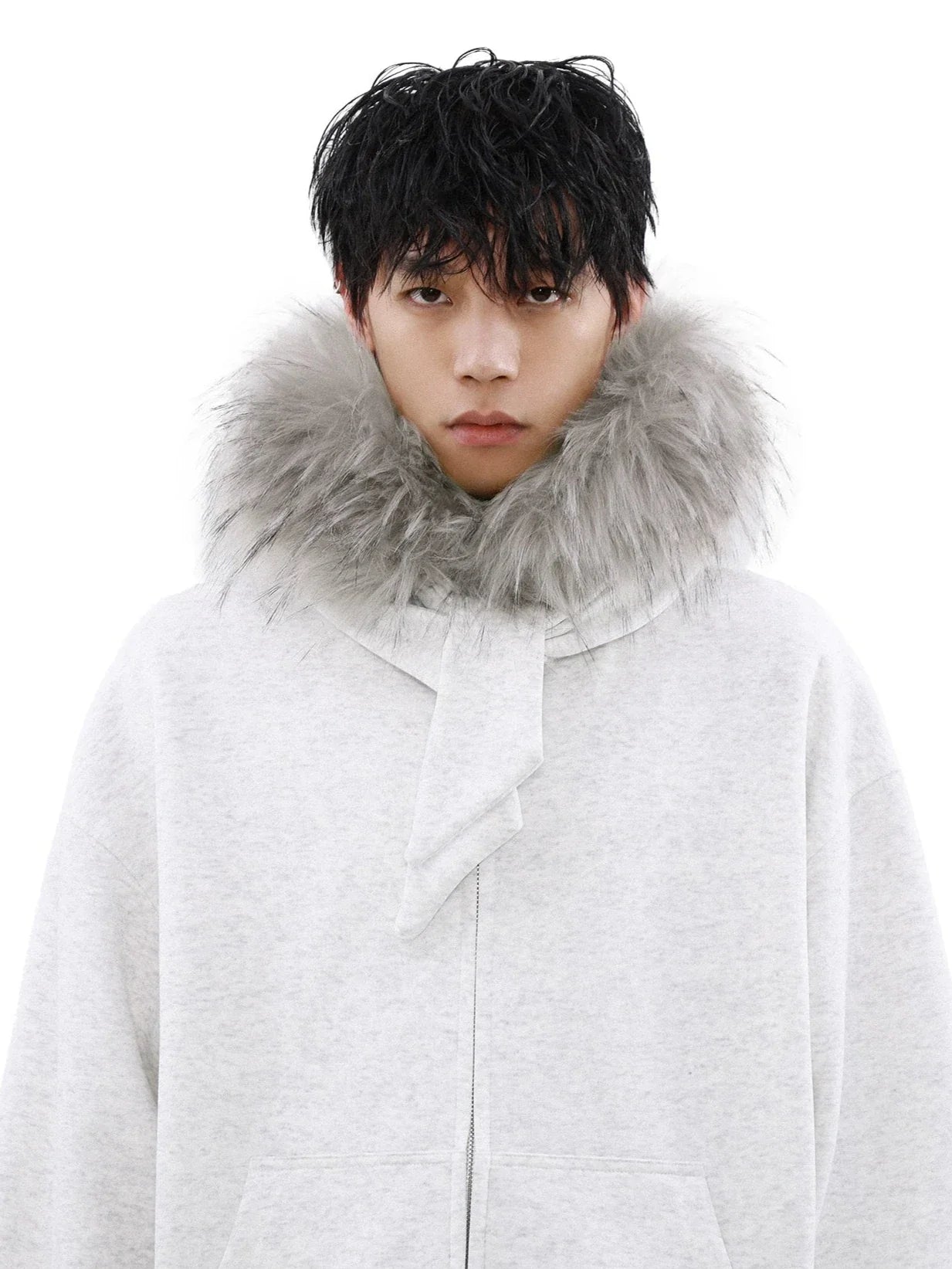 Faux Fur Hood Trim Zip-Up Hoodie