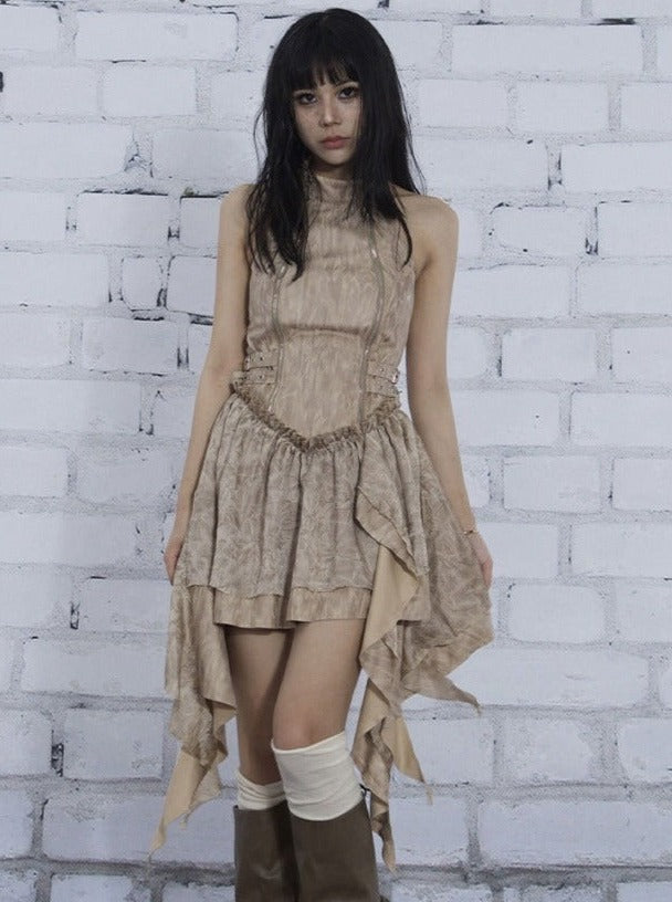 ARIADNAw Distressed Boho Mini Dress - Beige (Women's)