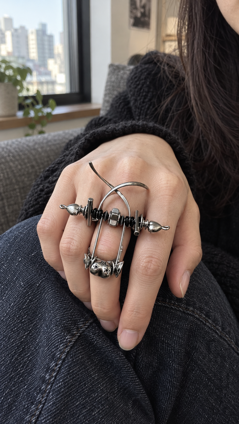 AI-styled look: Danger Signal Adjustable Ring — Window seat