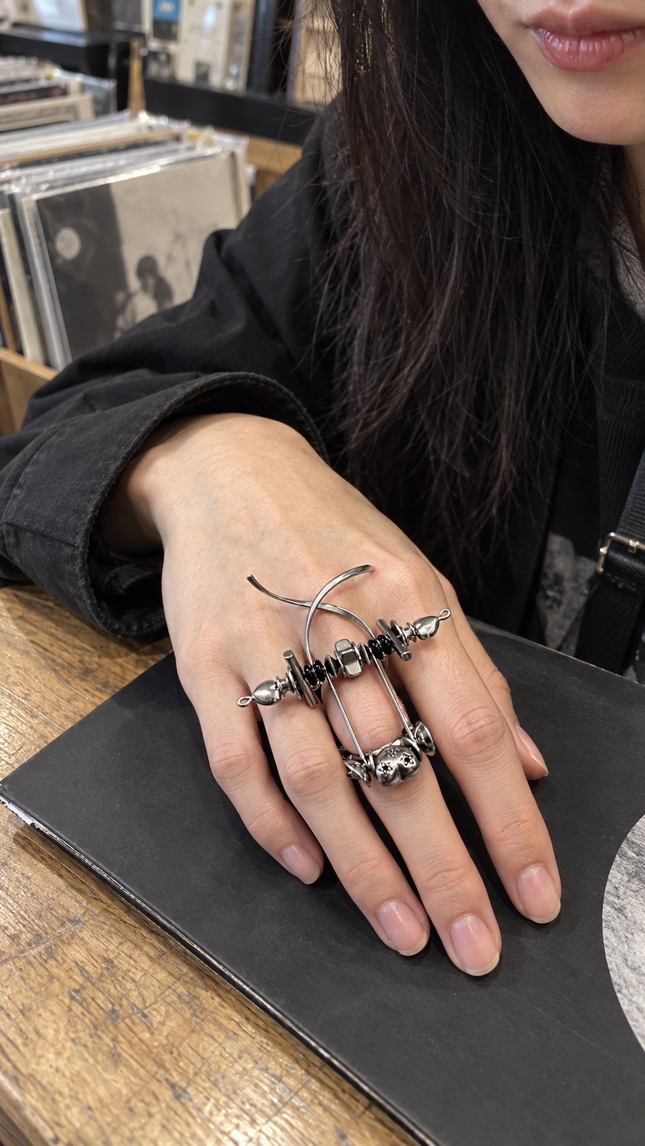 AI-styled look: Danger Signal Adjustable Ring — Record shop