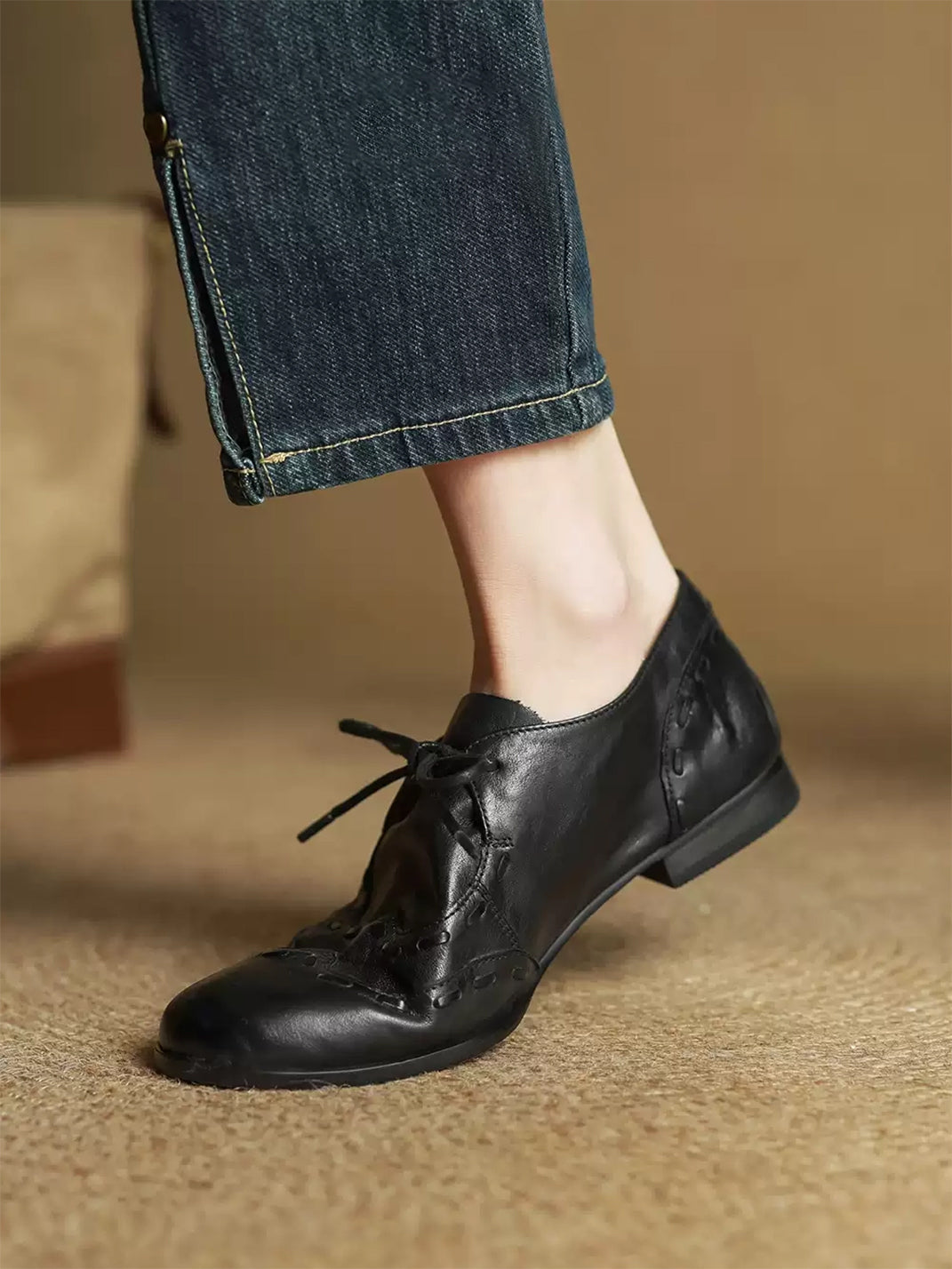 Leather Low-Profile Lace-Up Shoes - View 7