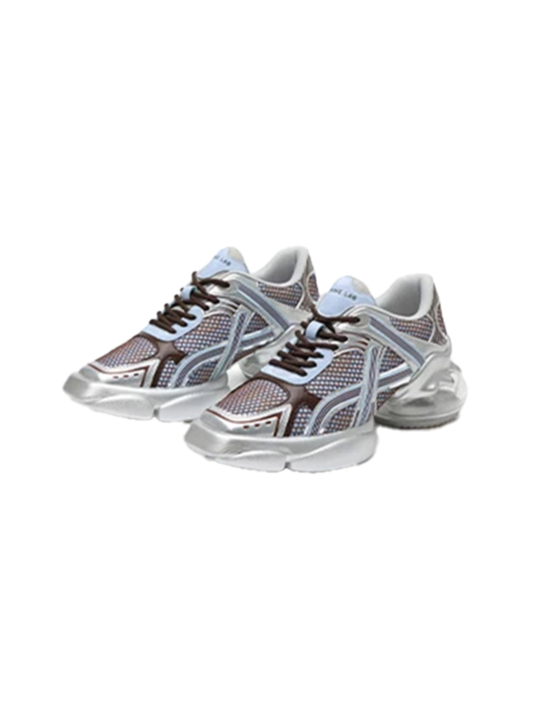 Silver-Blue Mesh Sculpted Runner Sneakers - View 6