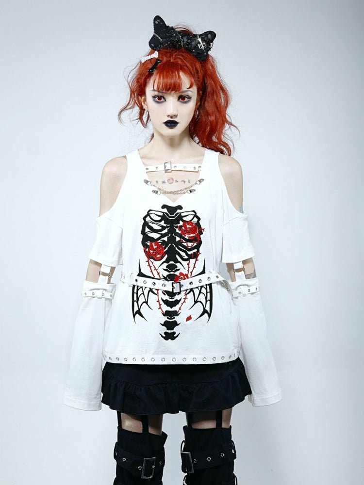 Skeleton Wings Cold Shoulder Top