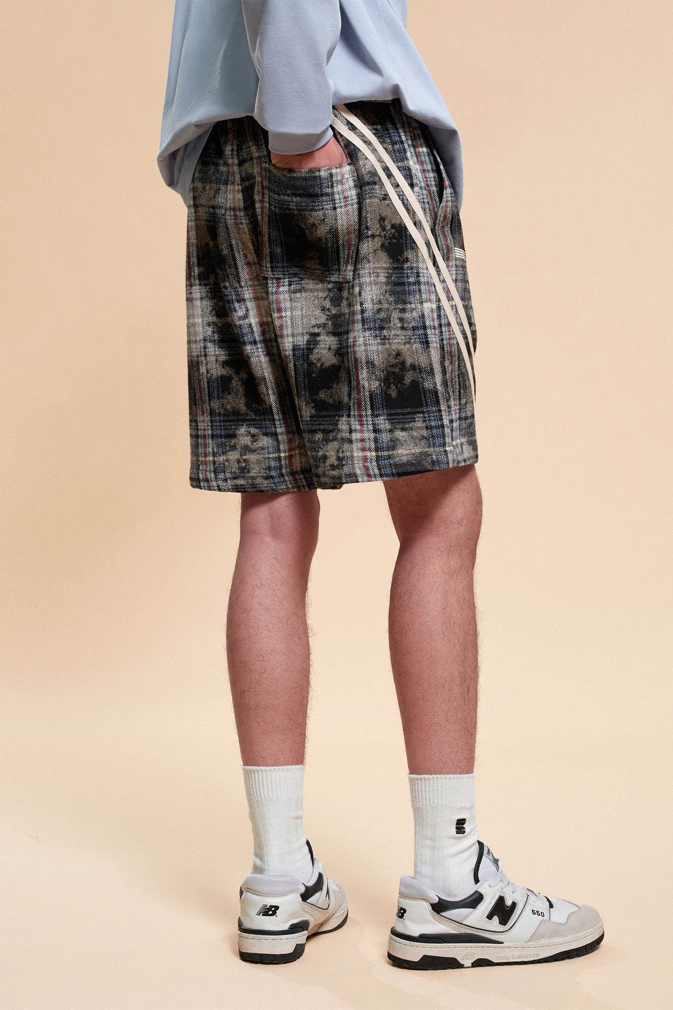 Plaid Drawstring Track Shorts