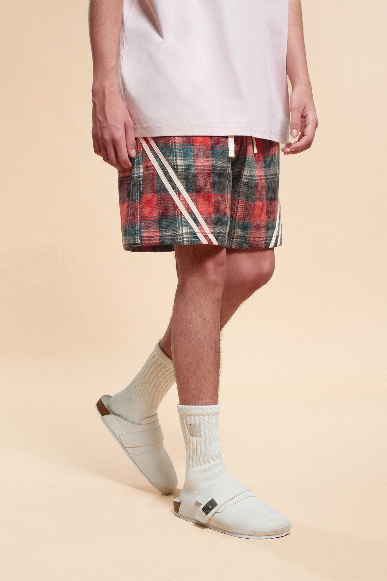 Plaid Drawstring Track Shorts