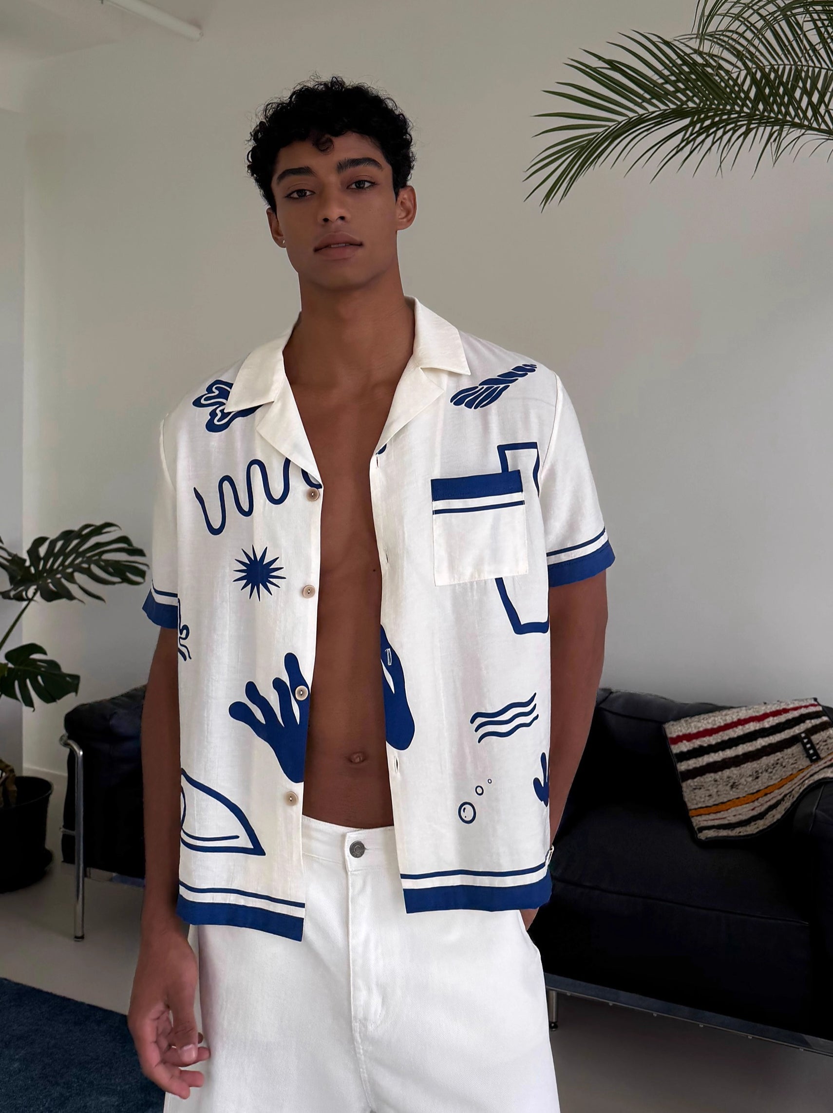 Blue Abstract Print Resort Shirt