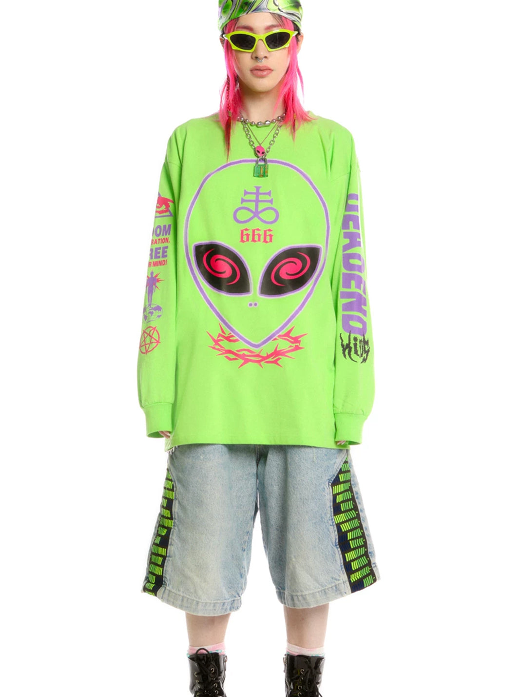 Neon Alien Graphic Oversized Sweatshirt - View 2