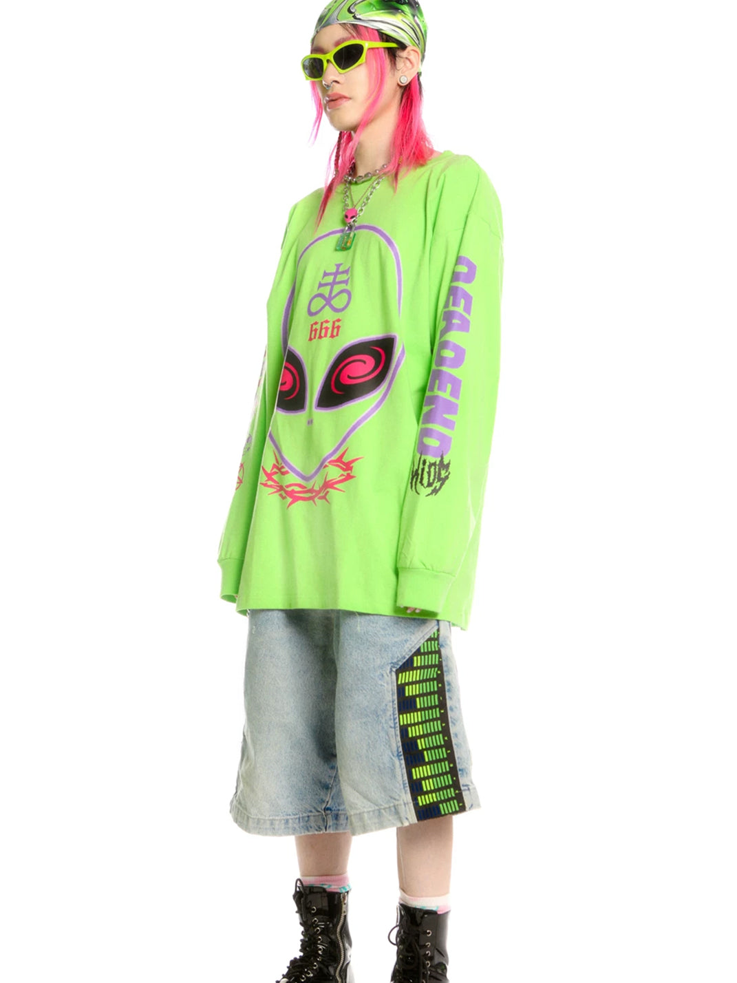 Neon Alien Graphic Oversized Sweatshirt - View 3
