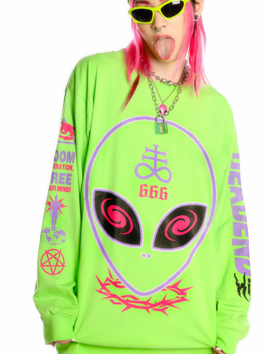 Neon Alien Graphic Oversized Sweatshirt - View 6