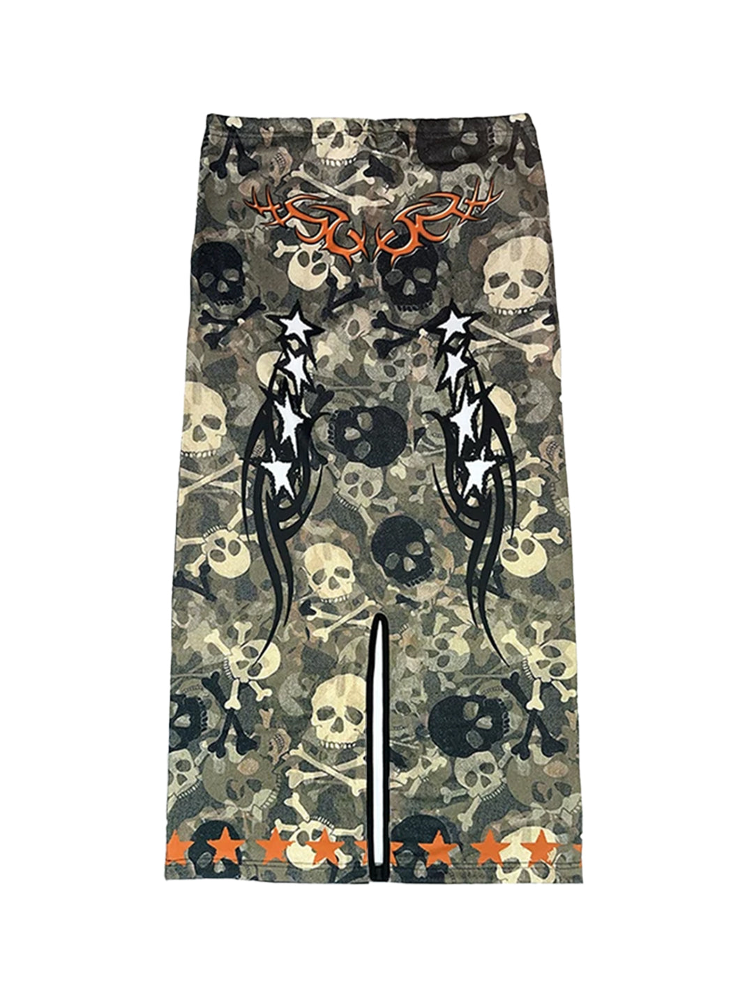 Skull Camouflage Drawstring Maxi Skirt - View 2