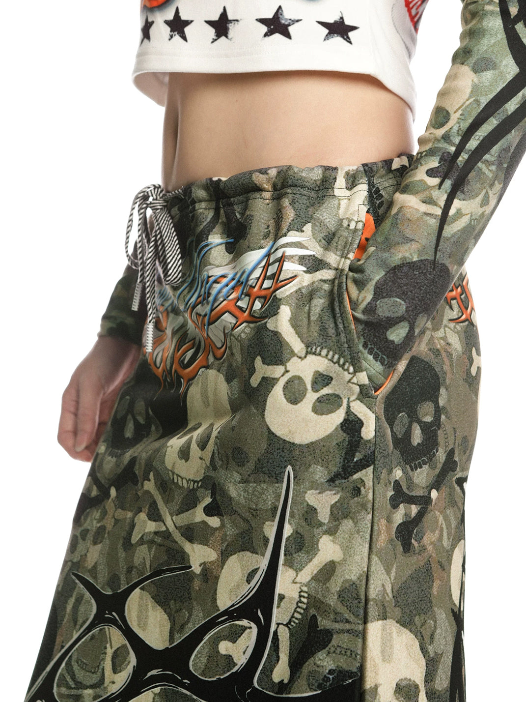 Skull Camouflage Drawstring Maxi Skirt - View 4