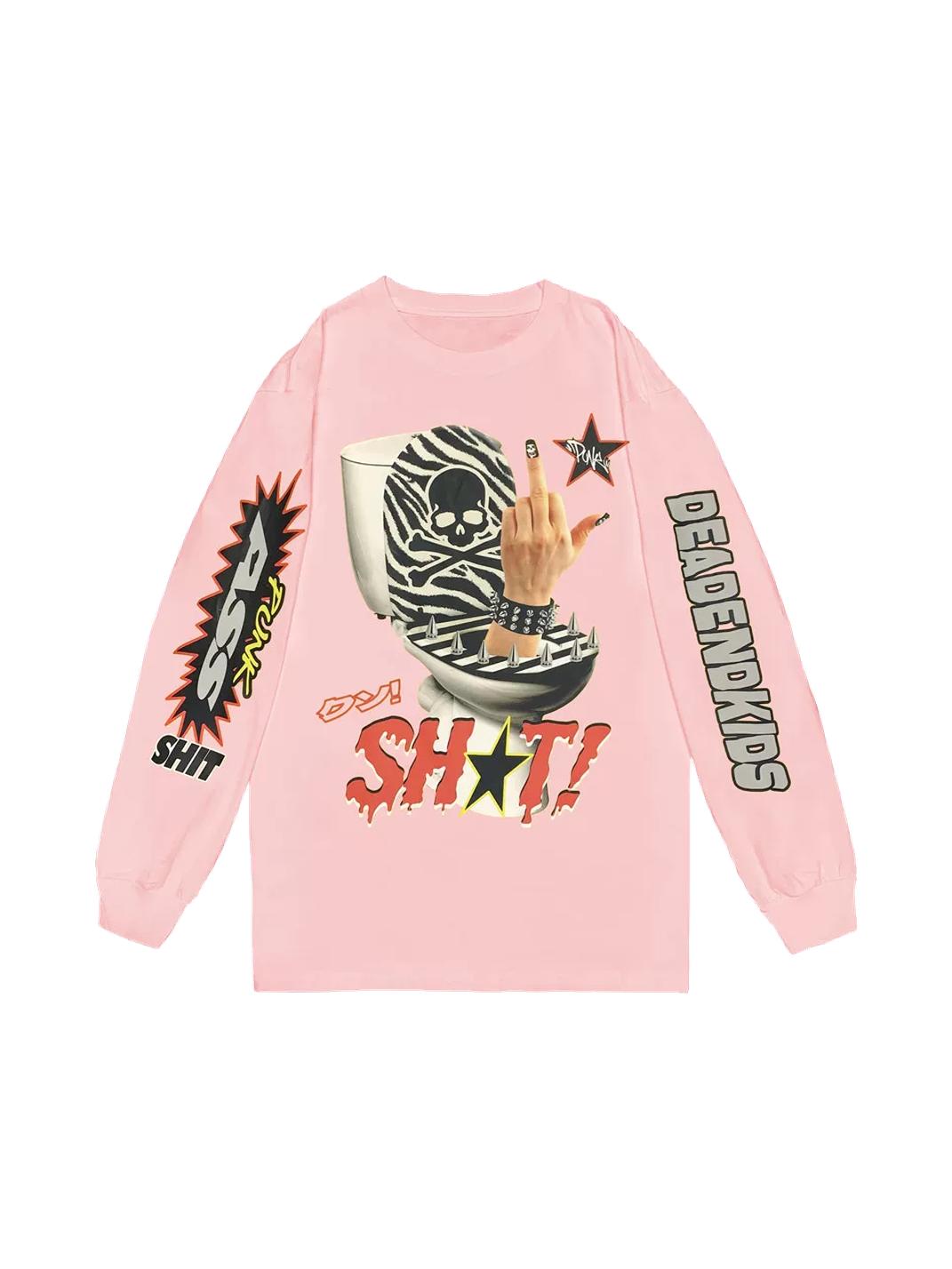 Punk Skull Graphic Oversized Long-Sleeve T-Shirt