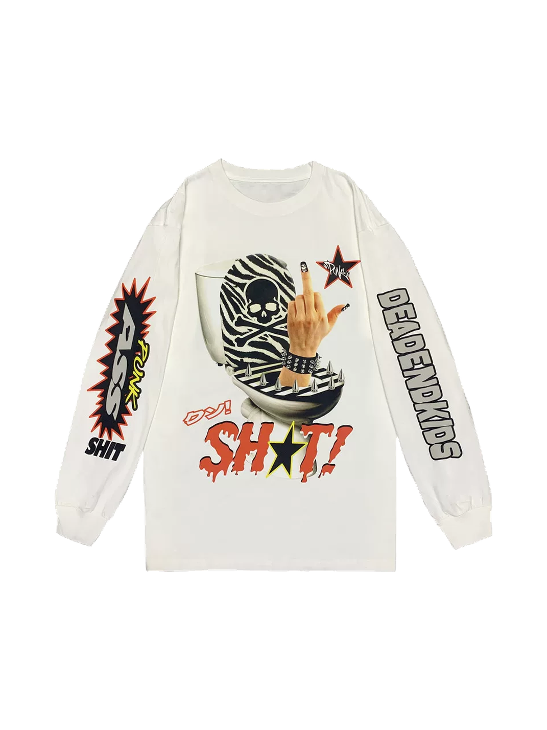 Punk Skull Graphic Oversized Long-Sleeve T-Shirt - View 3