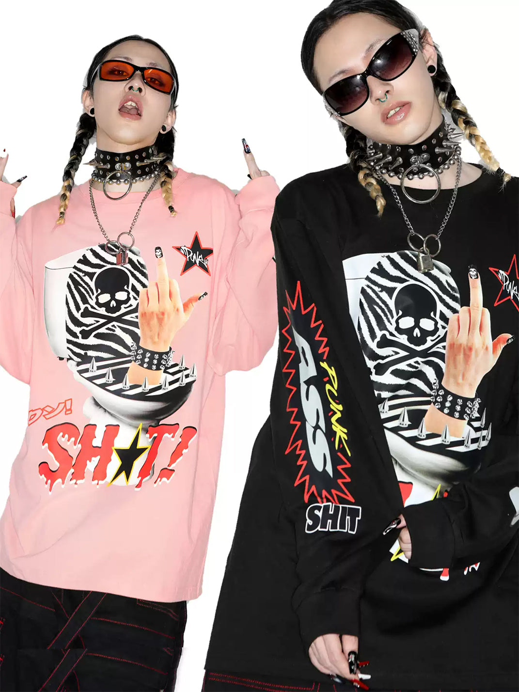 Punk Skull Graphic Oversized Long-Sleeve T-Shirt - View 6
