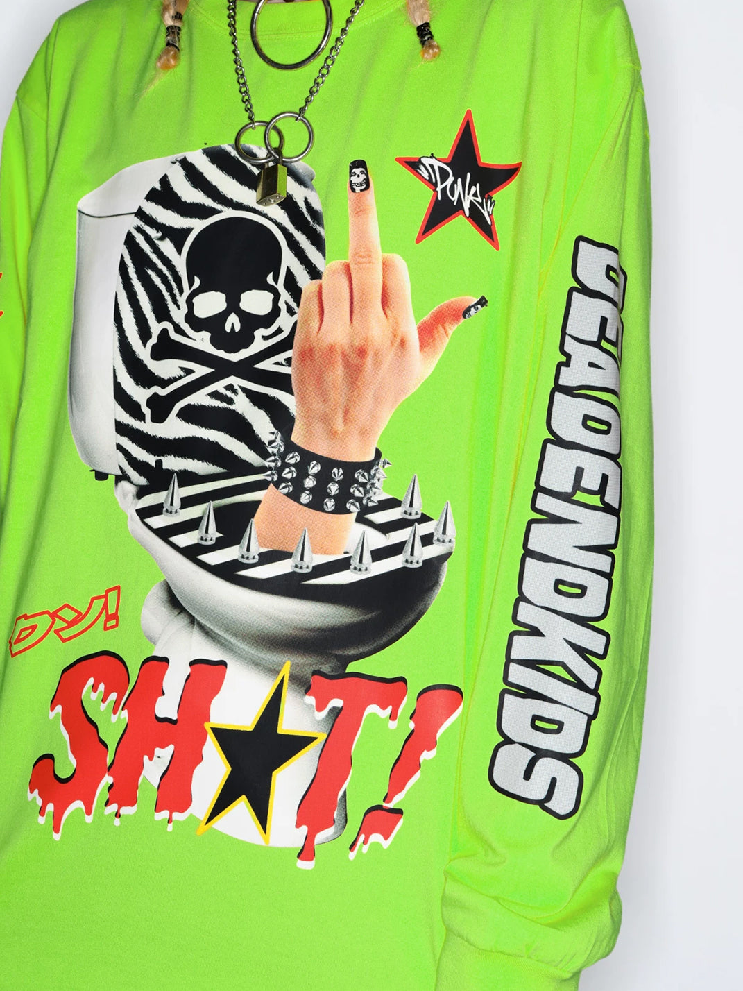 Punk Skull Graphic Oversized Long-Sleeve T-Shirt - View 7